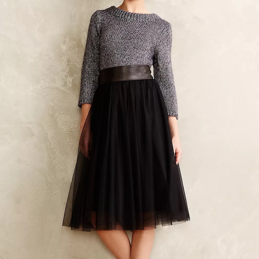 BAILEY 44 ANTHROPOLOGIE Black Tulle Midi Skirt